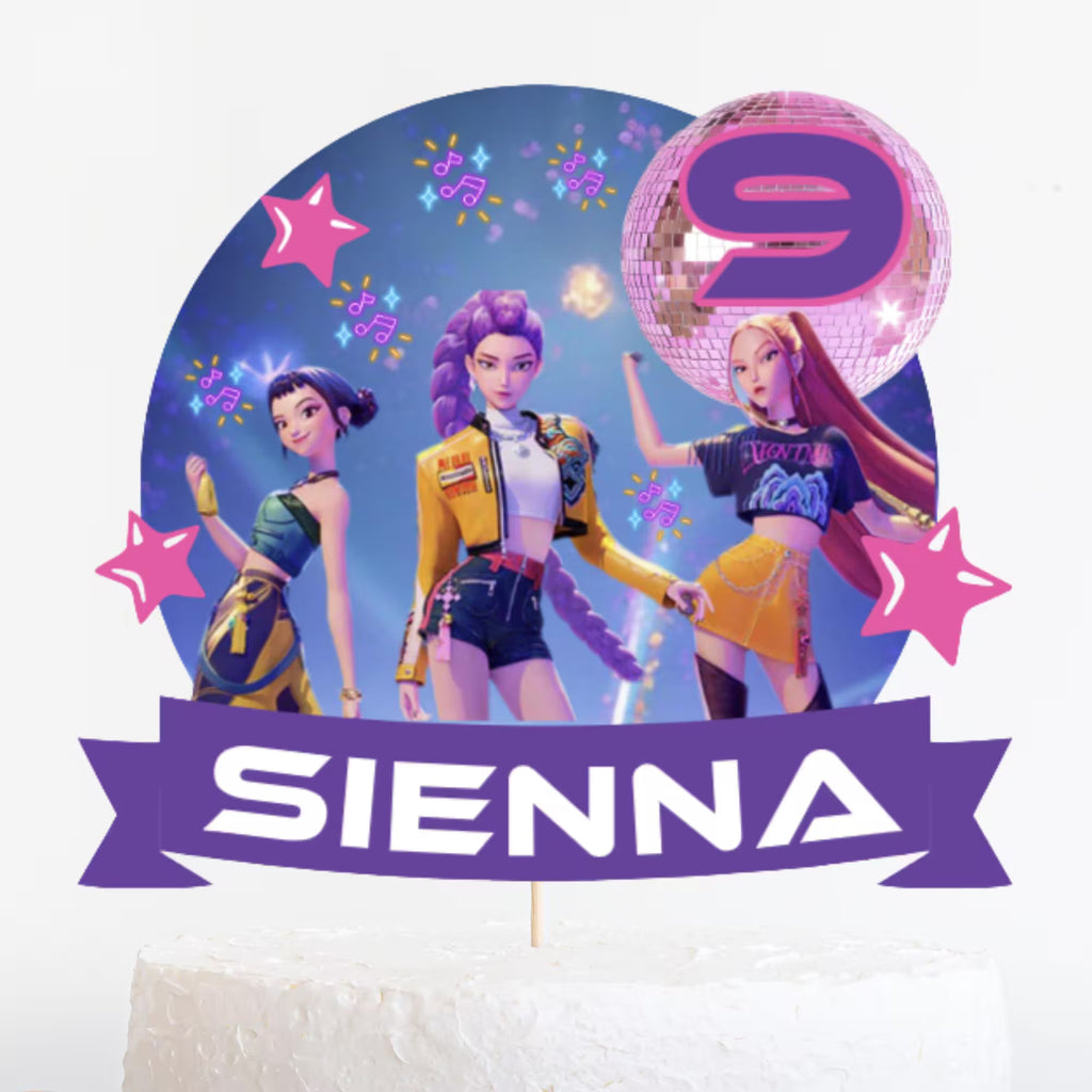K‑Pop Birthday Cake Topper – Personalised Name & Age, Girls Pop Music Party Decoration