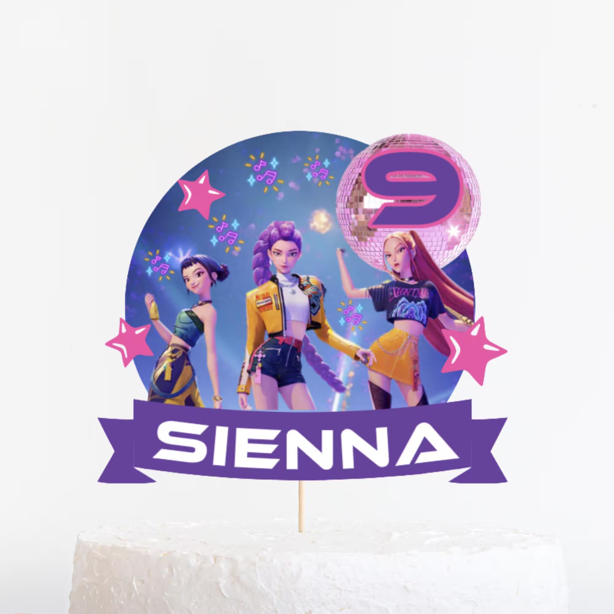 K‑Pop Birthday Cake Topper – Personalised Name & Age, Girls Pop Music Party Decoration