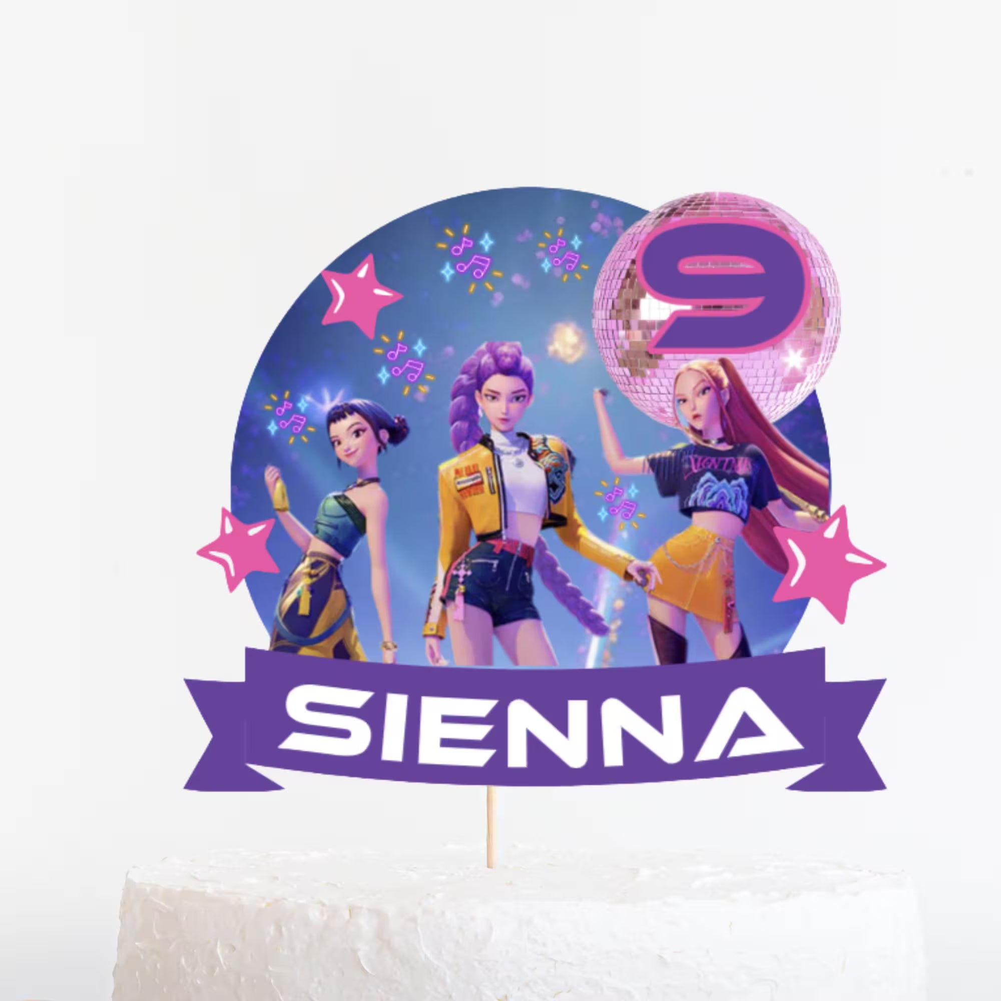 K‑Pop Birthday Cake Topper – Personalised Name & Age, Girls Pop Music Party Decoration