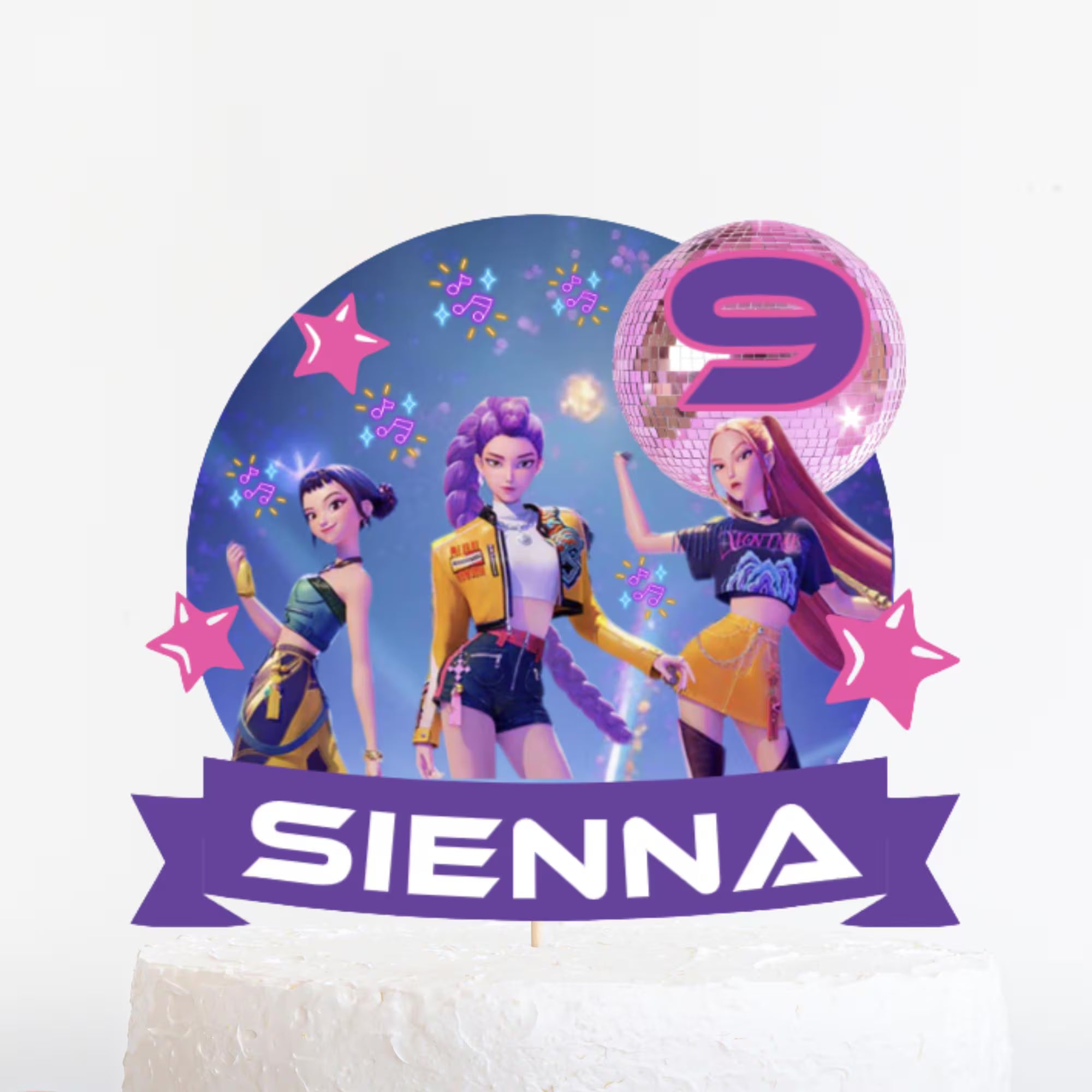 K‑Pop Birthday Cake Topper – Personalised Name & Age, Girls Pop Music Party Decoration