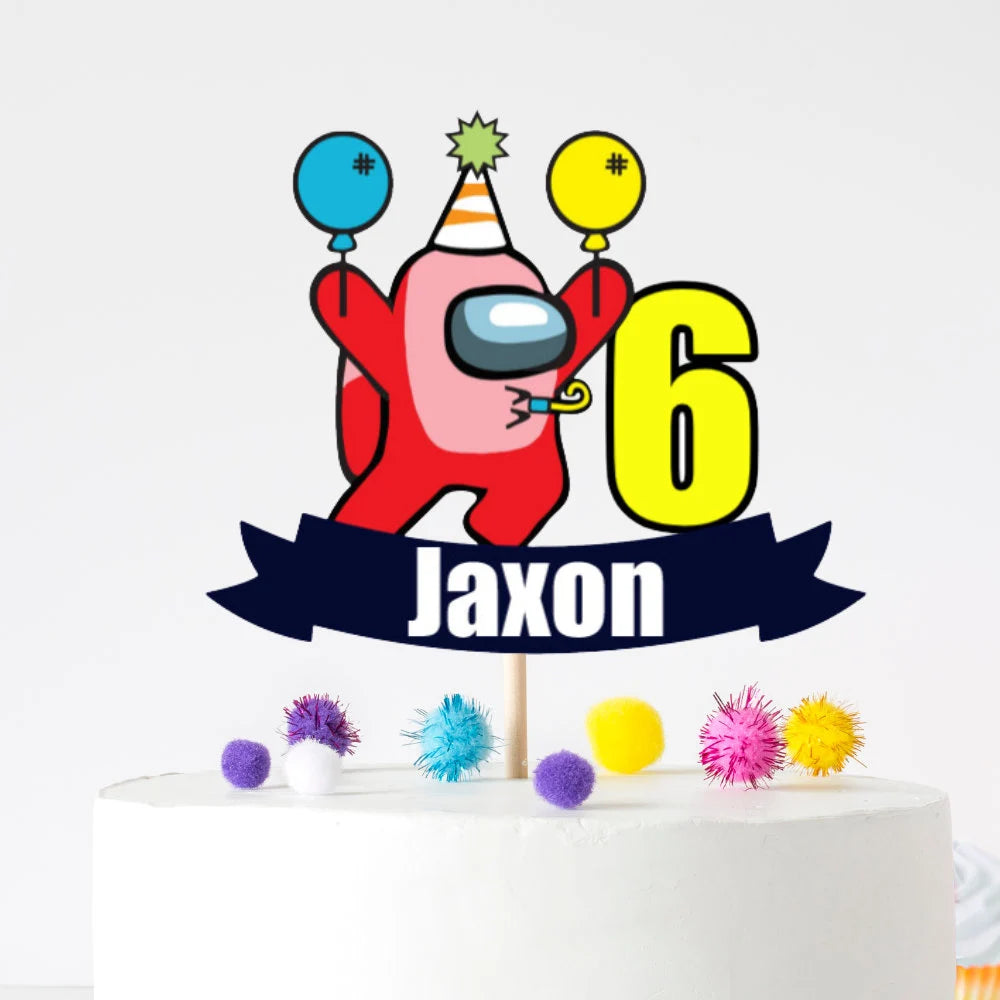 Among Us Birthday Cake Topper – Personalised Name & Age, Custom Among Us Party Decoration