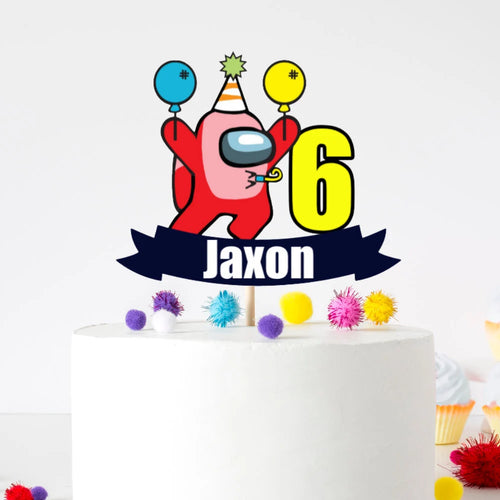 Among Us Birthday Cake Topper – Personalised Name & Age, Custom Among Us Party Decoration
