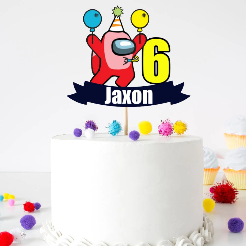 Among Us Birthday Cake Topper – Personalised Name & Age, Custom Among Us Party Decoration