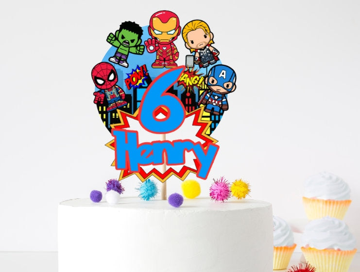 Avengers Birthday Cake Topper – Personalised Name & Age, Superhero Party Decoration