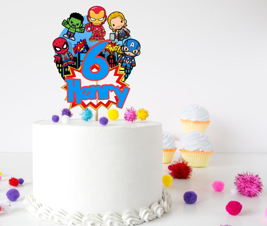 Avengers Birthday Cake Topper – Personalised Name & Age, Superhero Party Decoration