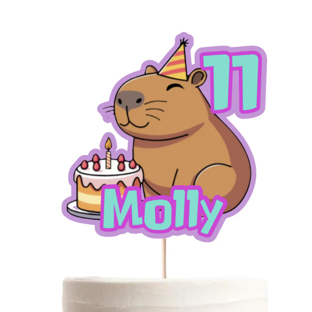 Capybara Birthday Cake Topper – Personalised Name & Age, Cute Animal Party Decoration