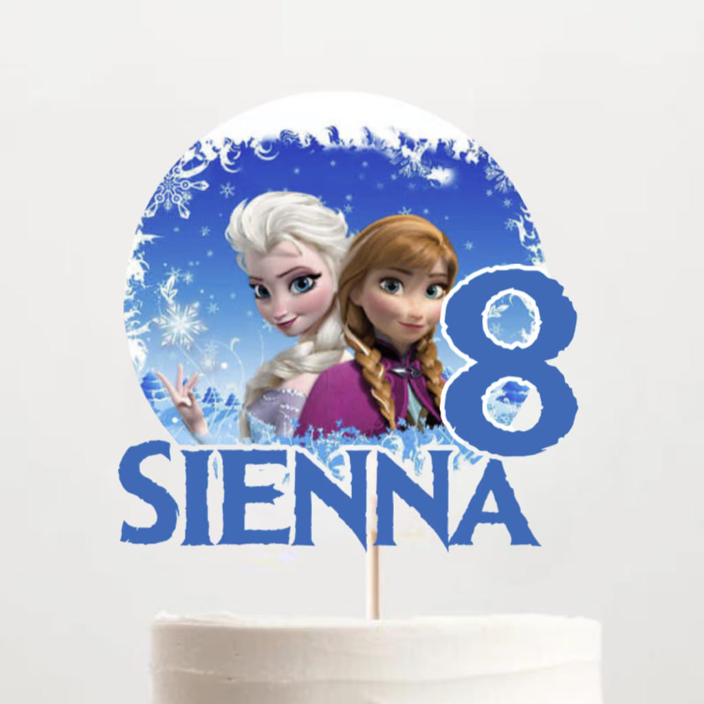 Frozen‑Inspired Birthday Cake Topper – Personalised Name & Age, Girls Snowflake Party Decoration