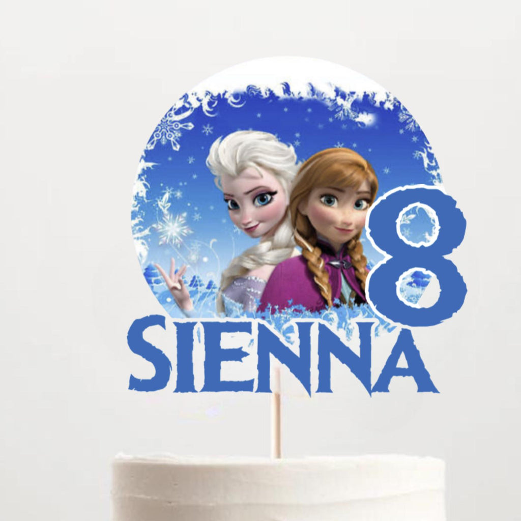 Frozen‑Inspired Birthday Cake Topper – Personalised Name & Age, Girls Snowflake Party Decoration