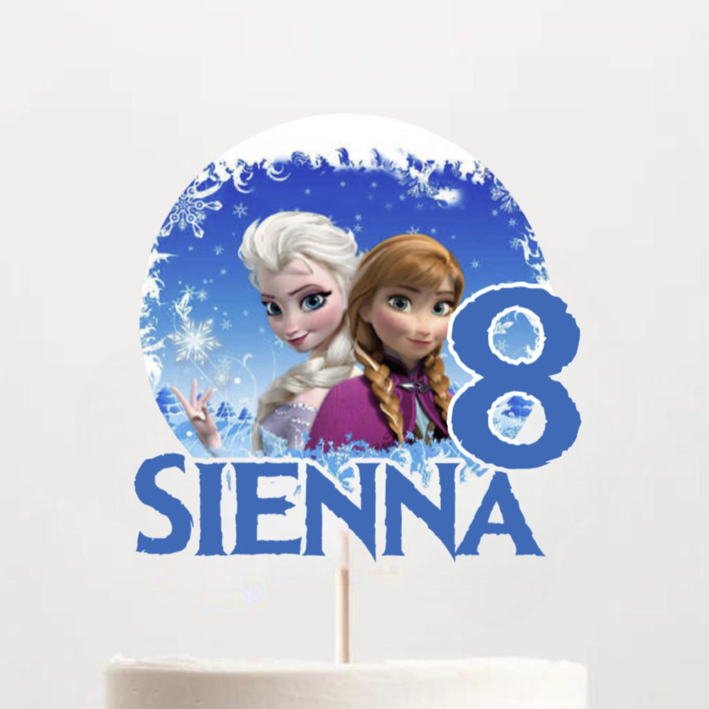 Frozen‑Inspired Birthday Cake Topper – Personalised Name & Age, Girls Snowflake Party Decoration