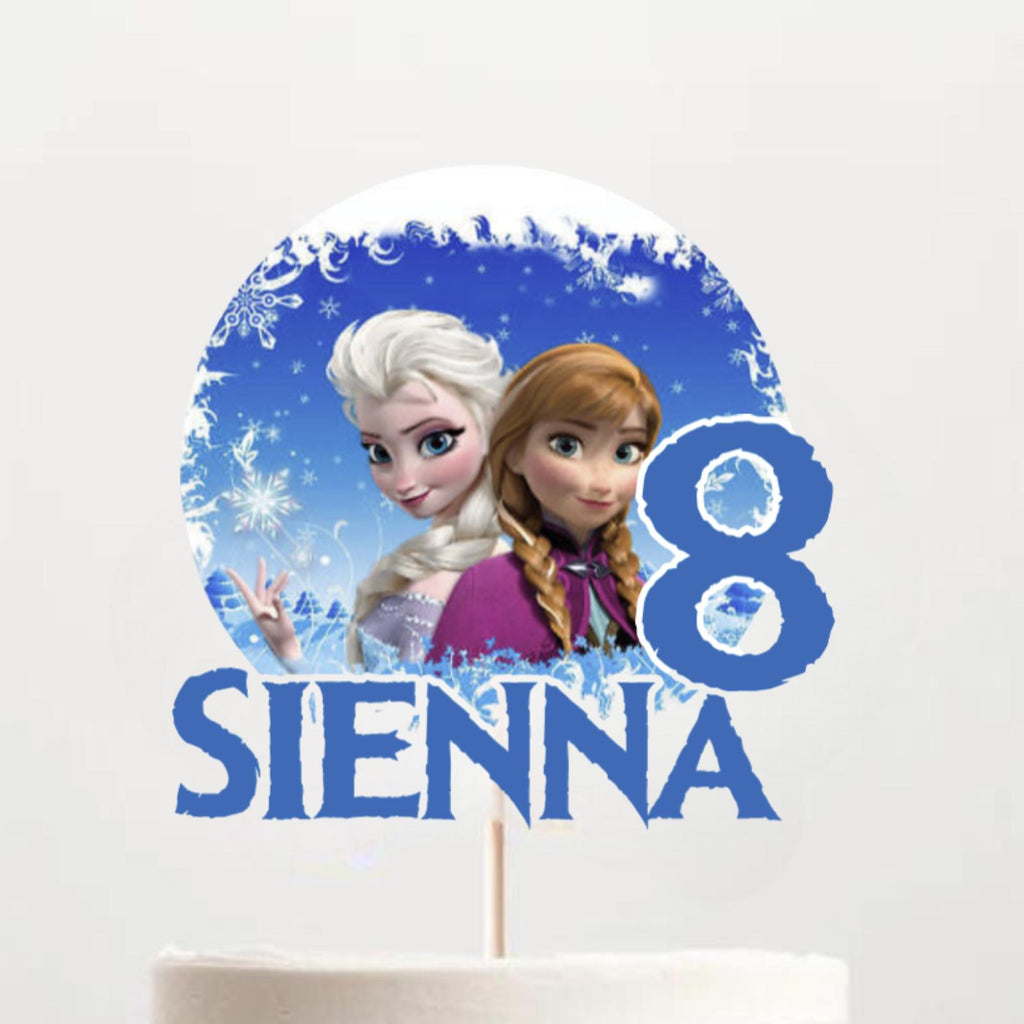 Frozen‑Inspired Birthday Cake Topper – Personalised Name & Age, Girls Snowflake Party Decoration