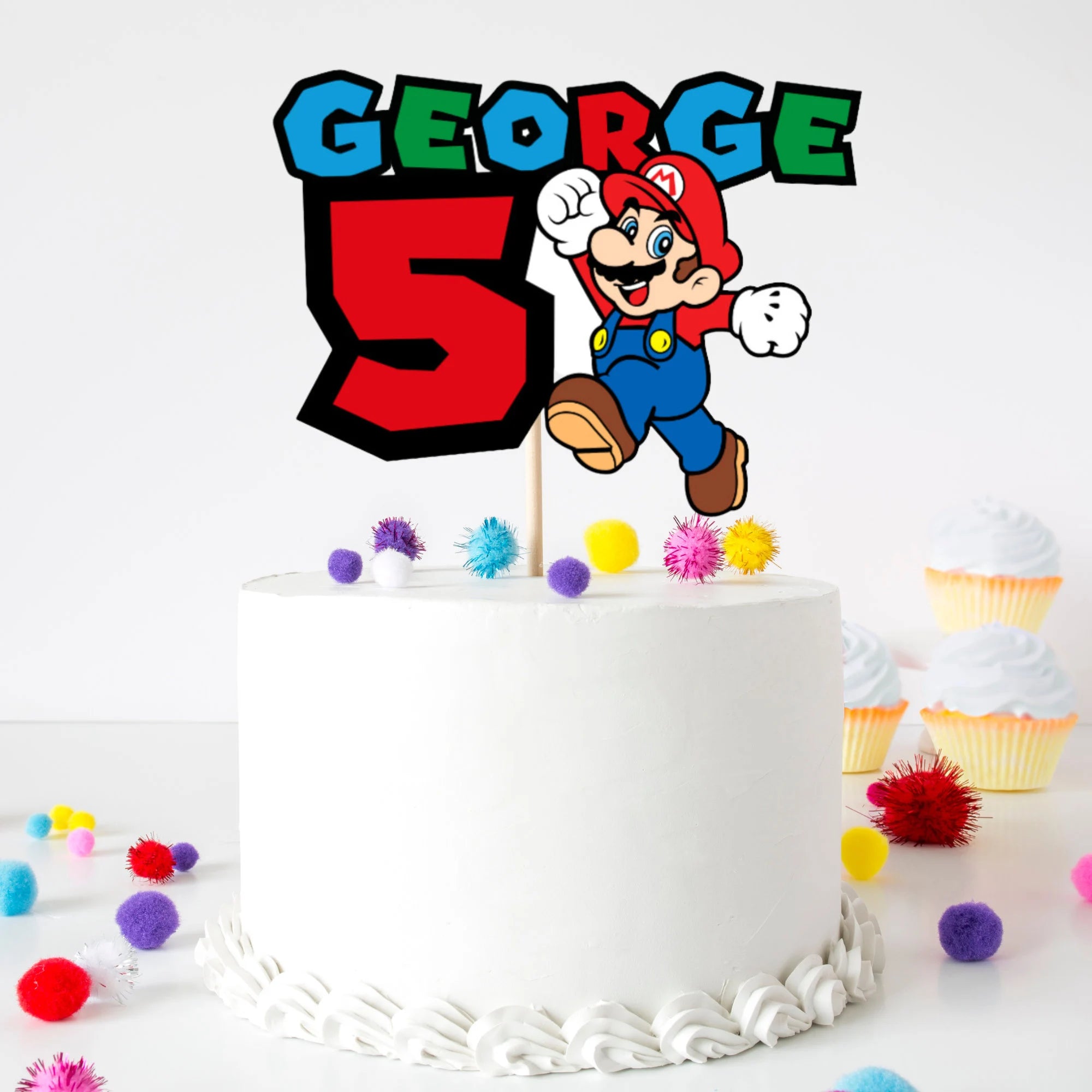 Mario Personalised Cake Topper | Super Mario Birthday Cake Topper | Mario Party Decorations