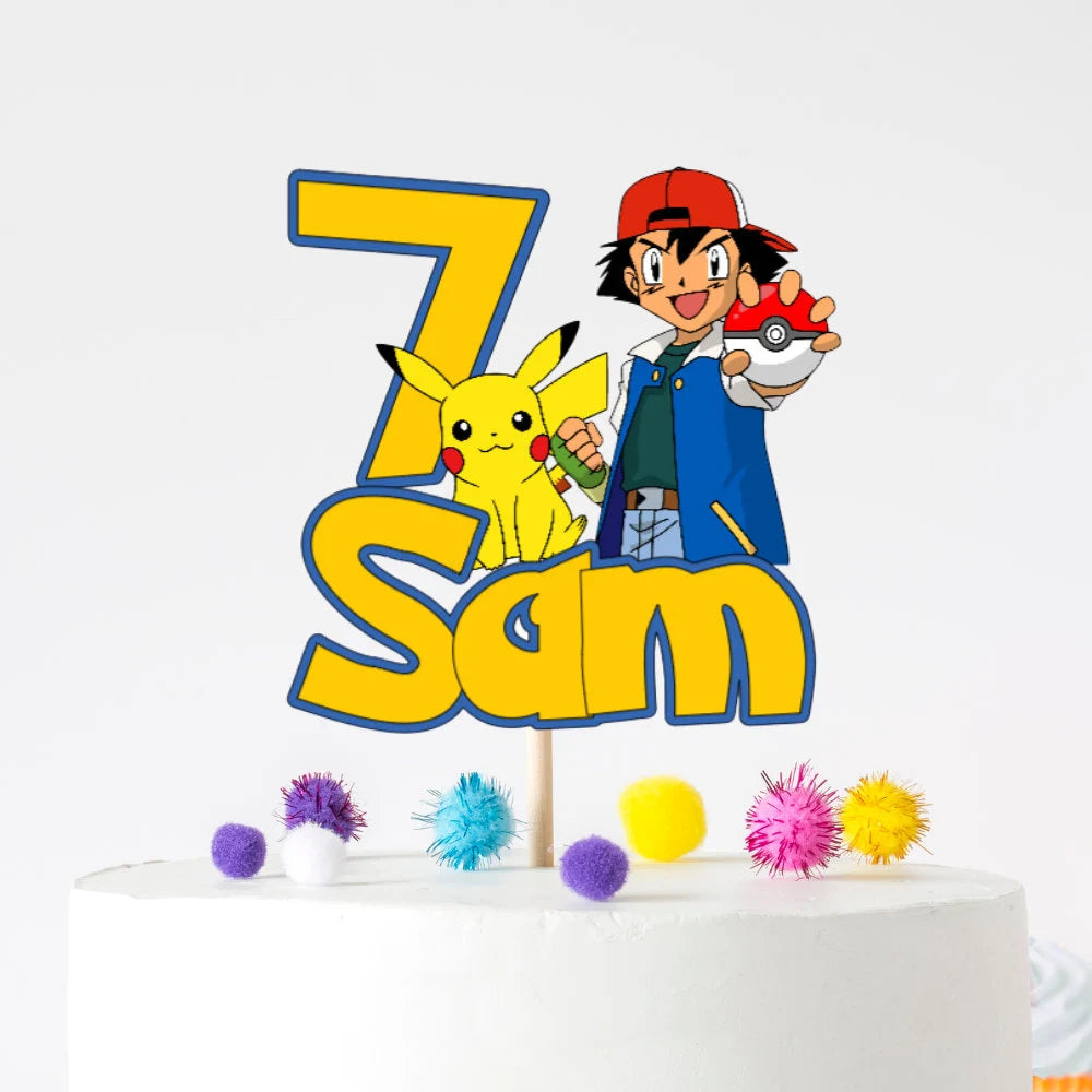 Personalised Pokémon Cake Topper – Custom Name & Age Birthday Decoration