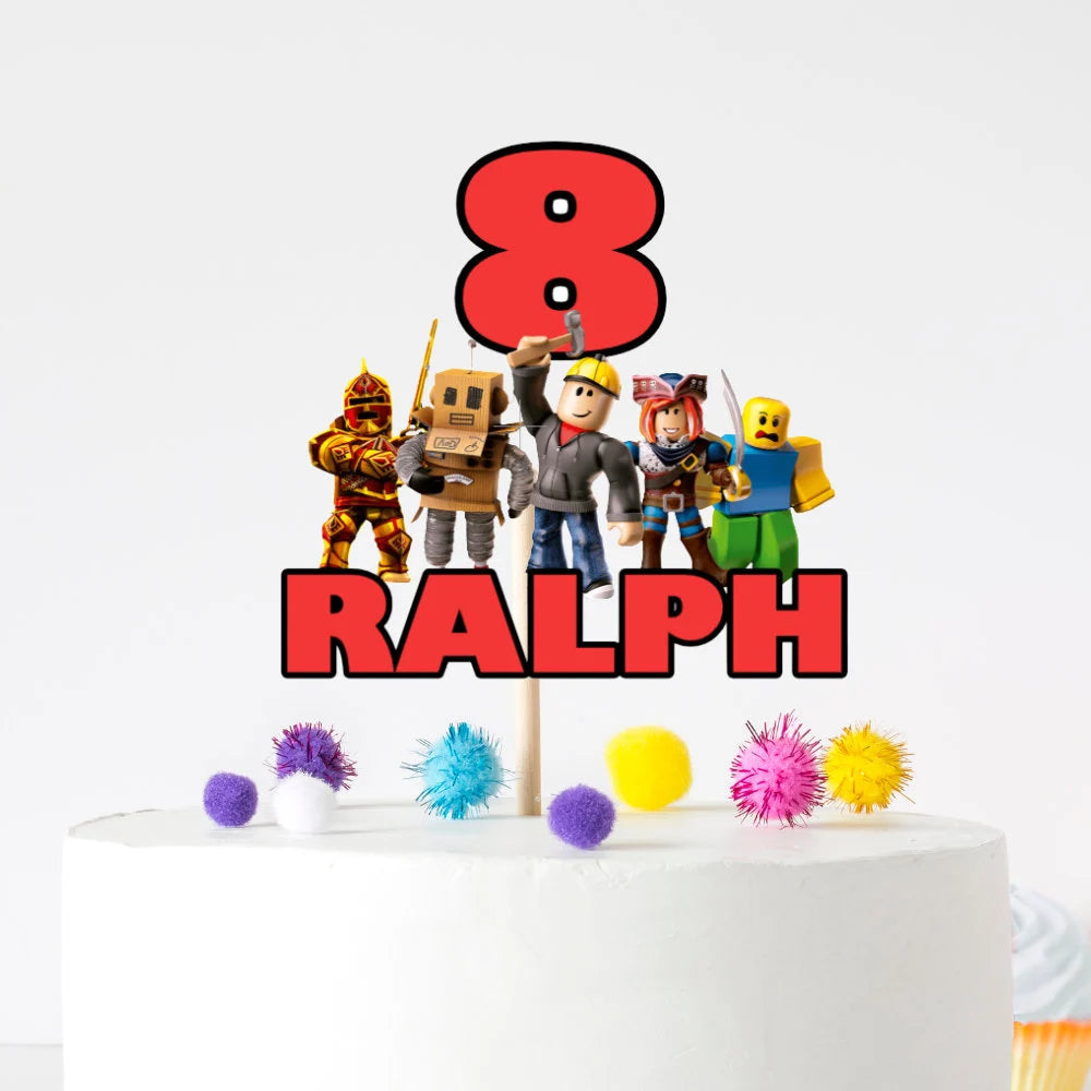 Roblox Birthday Cake Topper – Personalised Name & Age, Roblox Characters Party Decoration