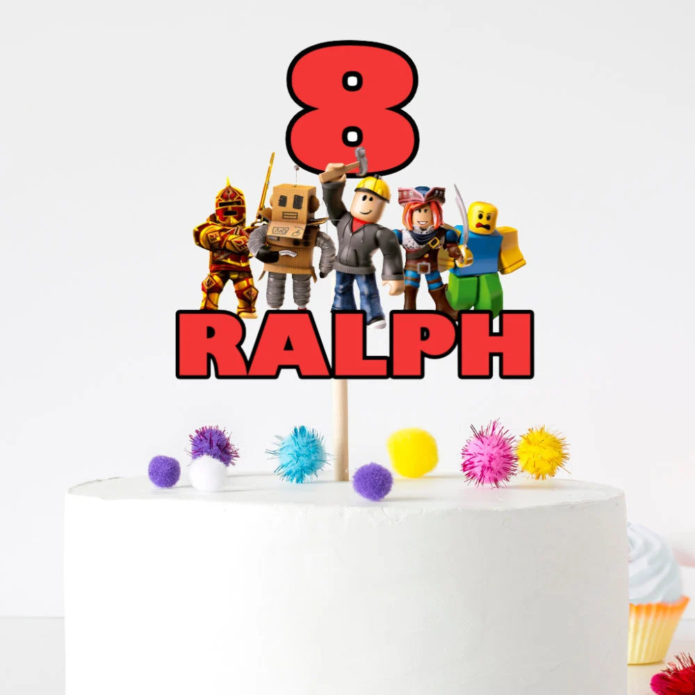 Roblox Birthday Cake Topper – Personalised Name & Age, Roblox Characters Party Decoration