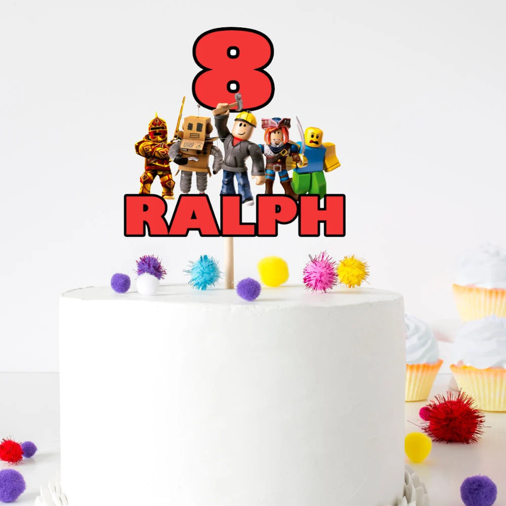 Roblox Birthday Cake Topper – Personalised Name & Age, Roblox Characters Party Decoration