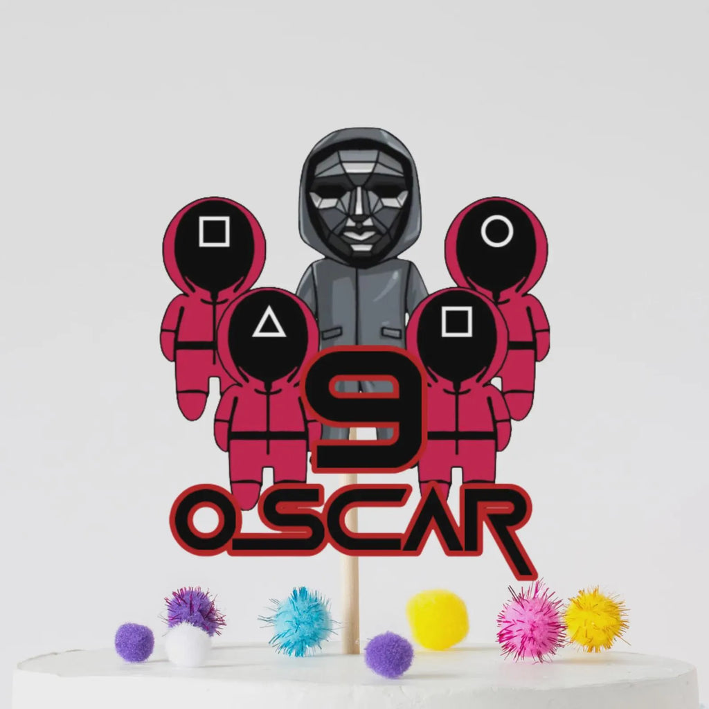 Squid Game Personalised Cake Topper – Custom Name & Age Birthday Decoration