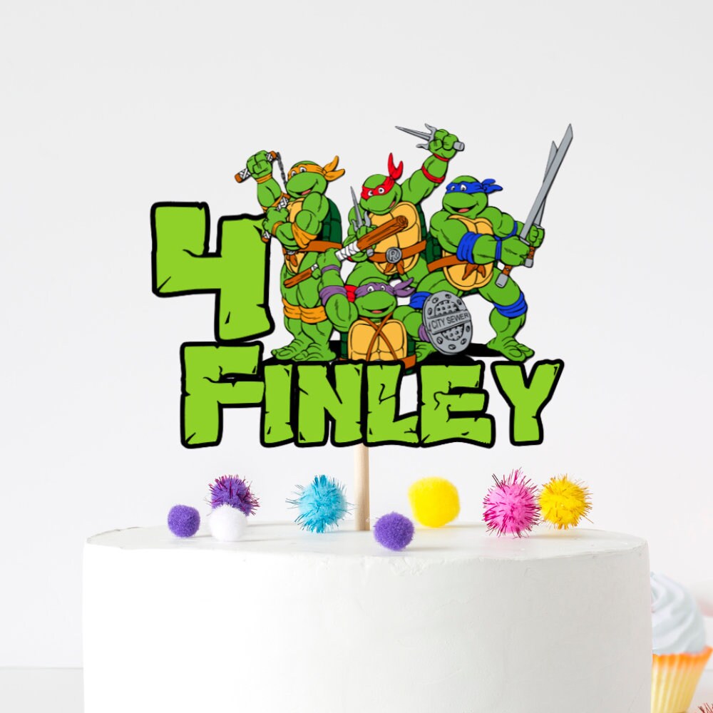 Personalised Teenage Mutant Ninja Turtles Cake Topper – Custom Name Birthday Decoration