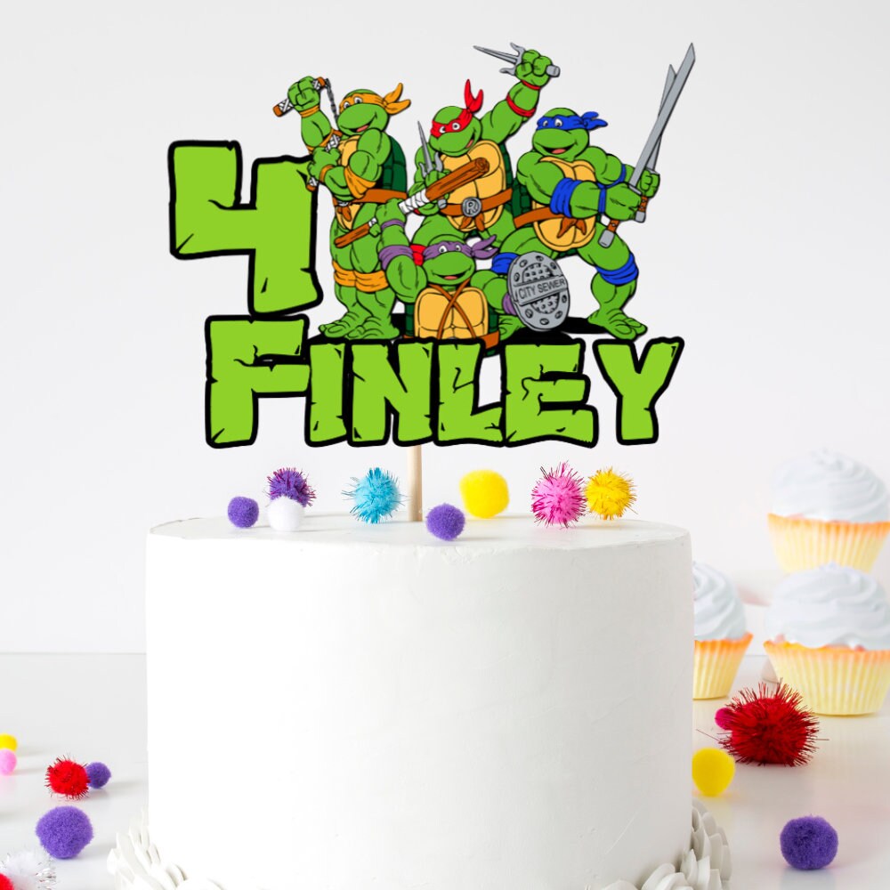Personalised Teenage Mutant Ninja Turtles Cake Topper – Custom Name Birthday Decoration