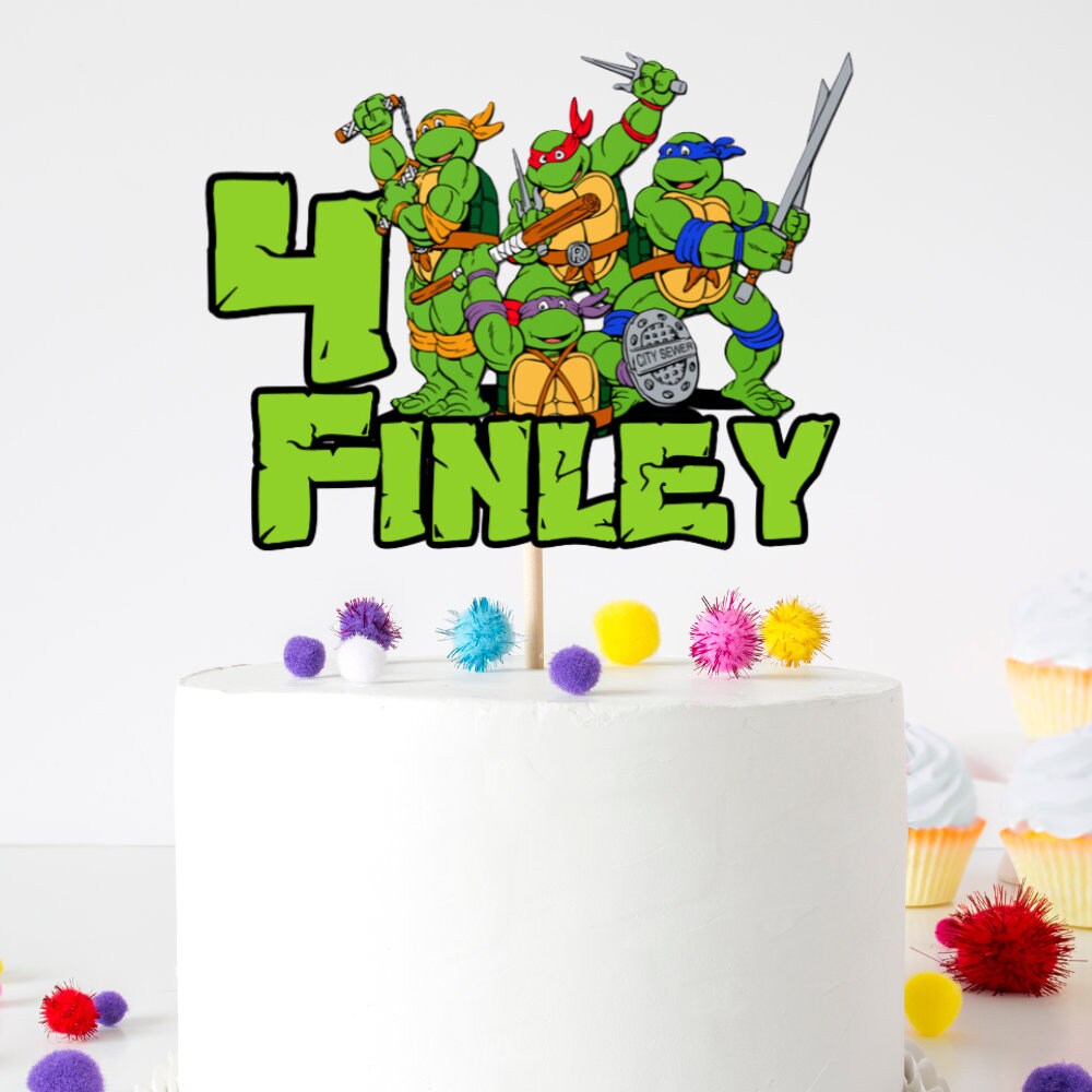 Personalised Teenage Mutant Ninja Turtles Cake Topper – Custom Name Birthday Decoration