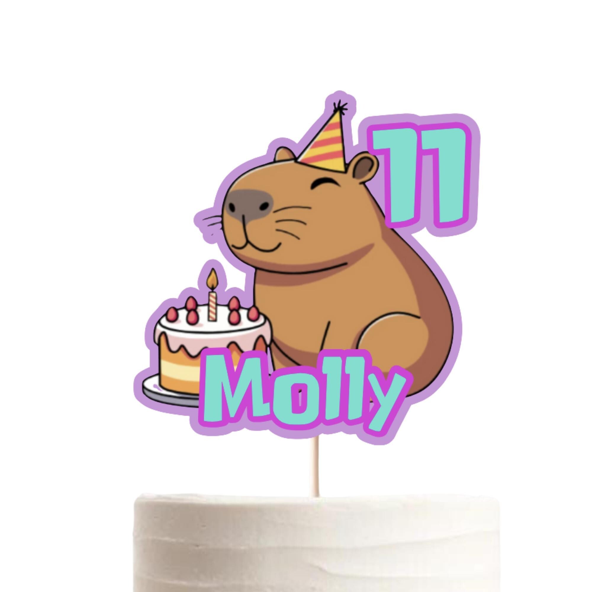 Capybara Birthday Cake Topper – Personalised Name & Age, Cute Animal Party Decoration