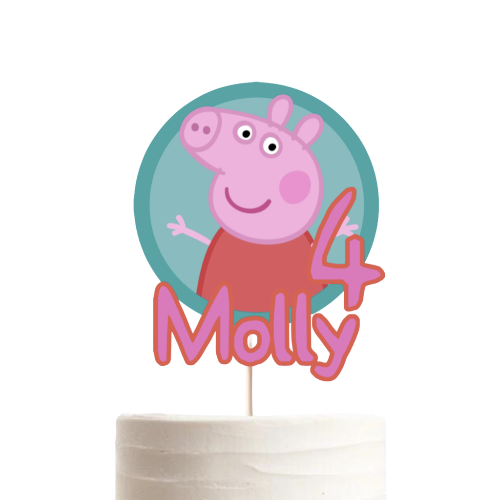 Peppa Pig Birthday Cake Topper – Personalised Name & Age, Girls Party Decoration