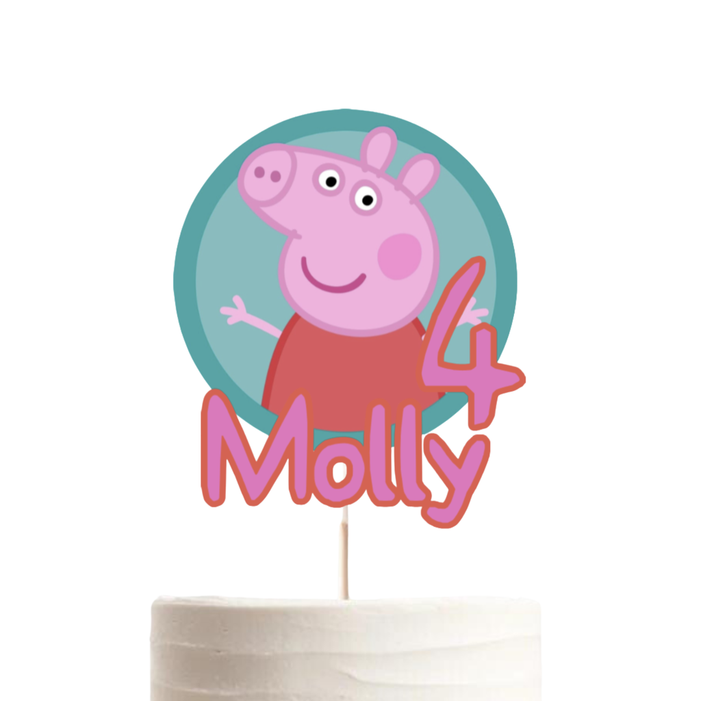 Peppa Pig Birthday Cake Topper – Personalised Name & Age, Girls Party Decoration