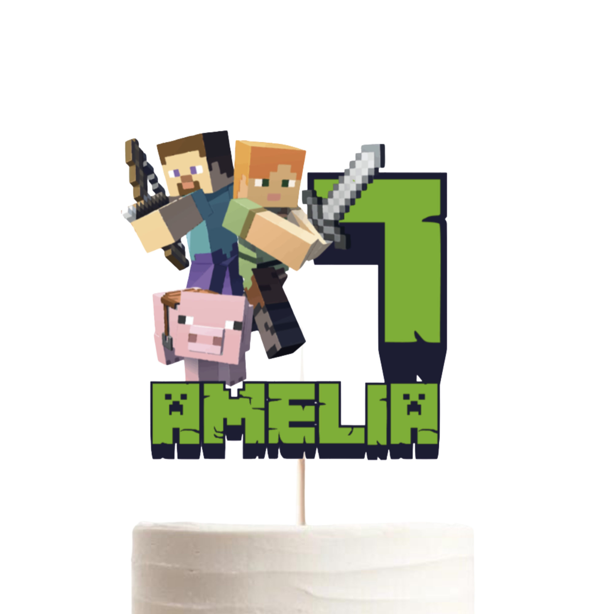 Minecraft Birthday Cake Topper – Personalised Name & Age, Gamer Party Decoration