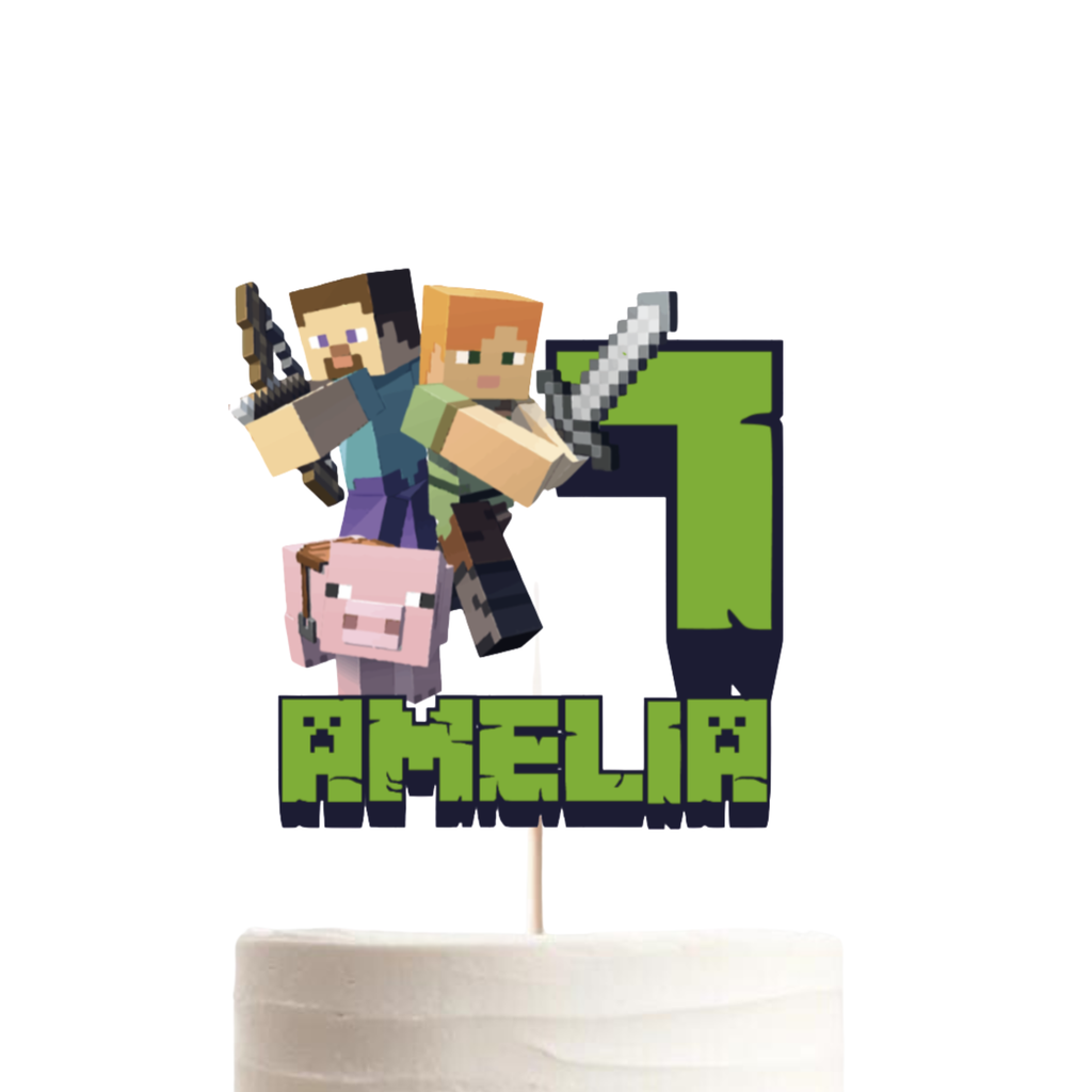 Minecraft Birthday Cake Topper – Personalised Name & Age, Gamer Party Decoration