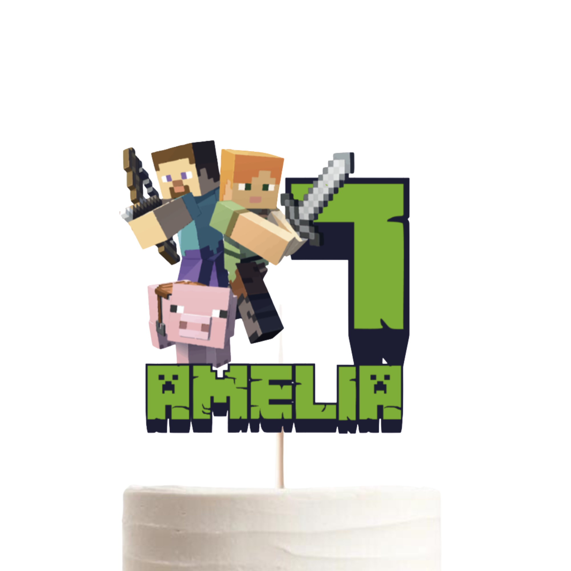 Minecraft Birthday Cake Topper – Personalised Name & Age, Gamer Party Decoration