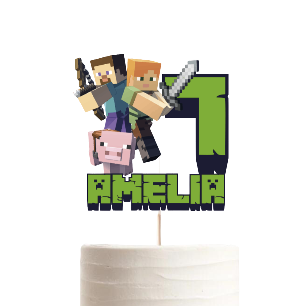 Minecraft Birthday Cake Topper – Personalised Name & Age, Gamer Party Decoration