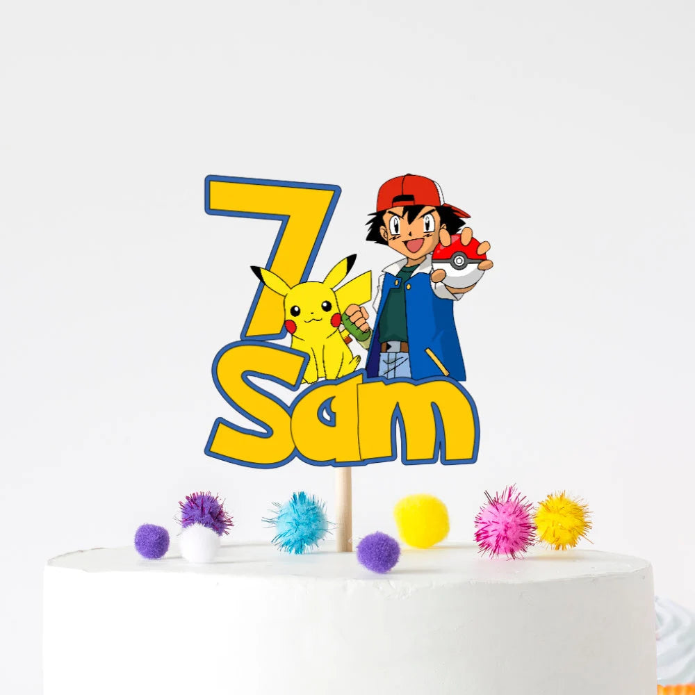 Personalised Pokémon Cake Topper – Custom Name & Age Birthday Decoration