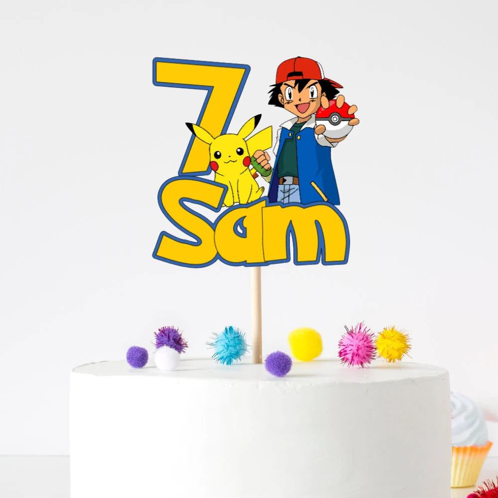Personalised Pokémon Cake Topper – Custom Name & Age Birthday Decoration